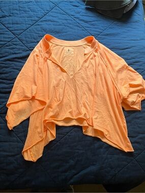 Free People Cropped Lightweight V-Neck Tee in Bright Orange